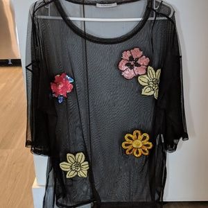 Sheer floral tunic